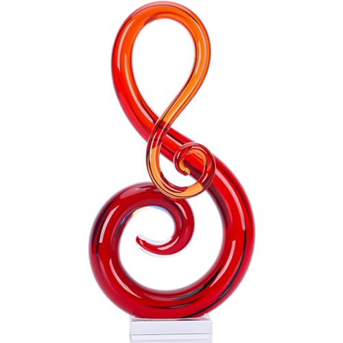 Murano Glass Sculpture - Large Red Hand Blown Glass Figurines, Modern Decor Crystals - Luxury Home Living Room Office Console Table Decor