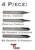 FOOS - Engraving CNC Wood Carving Router Bit Set - 4pcs - Solid Carbide - 1/4” Shanks = Profile + Carving Liner + 2 V Groove USA Veteran Owned