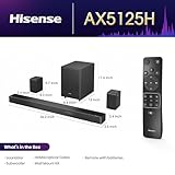 Hisense AX5125H 5.1.2Ch Sound Bar with Wireless Subwoofer, 500W, Dolby Atmos, Bluetooth 5.3, EzPlay, 4K HDMI Pass Through, Roku TV Ready, DTS:X, HDMI/AUX/ARC/Optical/USB, 7 EQ Modes