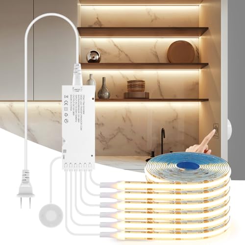 AIMENGTE 12V COB LED Cabinet Light Strip, 6-in-1 Penetrable Touch Dimming, for Wine Cabinets, Shoe Racks, Display Cabinets, Wardrobes, Kitchen Cabinets, and Showcase Lighting