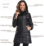 Obosoyo Women's Winter Packable Down Jacket Plus Size Lightweight Long Down Outerwear Puffer Jacket Hooded Coat Black 2XL