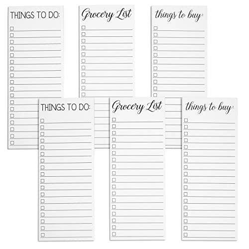 Paper Junkie 6-Pack Grocery List Magnet Pad for Fridge, To-Do Planner, Things To Buy, Things To Do Shopping Notepad for Locker, Filing Cabinet, Appointment Reminders, Meal Plans (3.5x9 in)