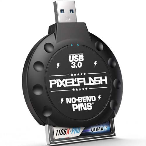 PixelFlash CF Card Reader (Black) - Compact Flash Memory Card Adapter with USB 3.0, 5GB/s File Transfer, No-Bend Pins, Supports UDMA-7, Anti-Slip & Anti-Scratch, Compatible with Most Brands & OS