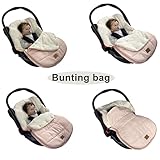 funlife 4 in 1 Universal Waterproof Anti-Wind Infant Car Seat Cover Integrated Ultra Soft Liner and Winter Carseat Bunting Bag Cover,Pink,0-12M