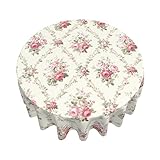 Sweetshow Pink Vintage Rose Flower Tablecloth Spring Summer Floral Round Tablecloth 60 Inch Spring Table Cloth for Holiday Parties Dining Table Living Room Kitchen Decor