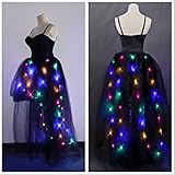 Women Tulle Tutu Skirts Adult High Low Tulle Skirts Skirt LED Light Up Wedding Skirt Costumes Halloween (Black Trailing, Long XXL)