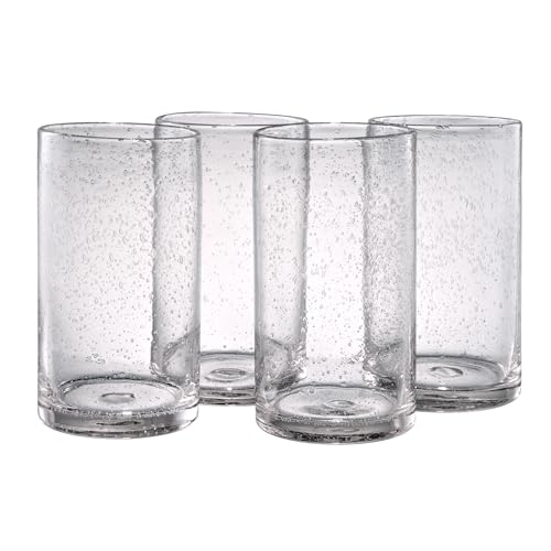 Artland 17oz Highball Tumbler, Set of 4 | Iris Seeded Design, Clear | Drinking Glass for Parties and Everyday Use - Mojito, Whiskey, Cocktail | Glassware & Kitchenware Essentials