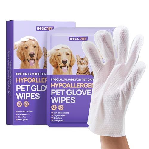 HICC PET Cleaning Deodorizing Bathing Wipes for Dogs & Cats, Hypoallergenic Dog Cleaning Glove Wipes, Nourishing & Grooming Fur, Cat Cleaning Wipes Remove Odor