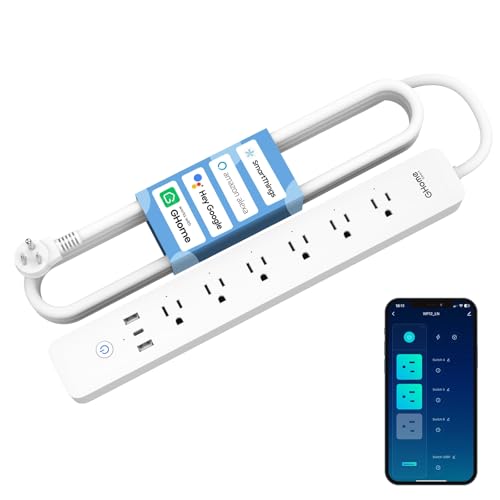 GHome Smart Plug Power Strip, 3 USB (30W Fast Charging) and 6 Individually Controlled Outlets, WiFi Surge Protector Works with Alexa & Google Home, Energy Monitor, 7.18 ft Mountable Flat Plug, 2A1C
