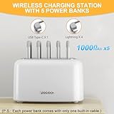 Yoobao Portable Charger Station with 5 Pack Shared Slim Power Banks Built-in Cable 10000mAh for iPhone, Family-Size Battery Pack Charging Dock Kit for Home Party Business Office Restaurant Pub