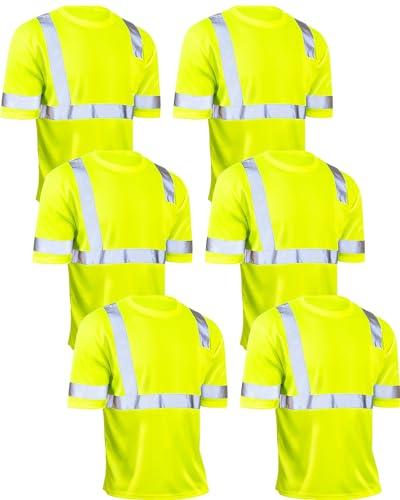 JaGely 6 Pcs Safety Reflective Shirts Short Sleeve Bulk Hi Vis T-shirt High Visibility Construction Work Shirts with Pocket(X-Large)