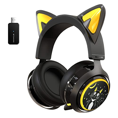 SOMIC GS510 Cat Ear Headset Wireless Gaming Headphones for PS5/ PS4/ PC, Cute Headset 2.4G with Retractable Mic, 7.1 Stereo Sound, 8Hrs Playtime, RGB Lighting (Xbox Only Work in Wired Mode)