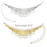 Generic Eorbow 2 Pack Belly Dance Hip Scarf Belt, Dangling Coins Belly Dancing Skirt, Belly Dancer Bottoms Halloween Costume Accessory for Women, Music Festival, Gold and Silver, 32 Short