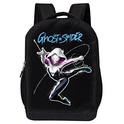 Marvel Spiderman Ghost Spider Backpack for School – Spider Gwen Stacy Black Knapsack 16 inch Mesh Padded Bag (Blue Spider)