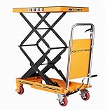 CAMMOO Hydraulic Lift Table Cart, 330lbs Capacity 49.6" Lifting Height, Double Scissor Lift Table with Non-Slip Pad & Safety Guard for Material Handling & Transportation, Yellow