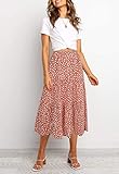 MEROKEETY Women's Boho Leopard Print Skirt Pleated A-Line Swing Midi Skirts DarkPink Medium