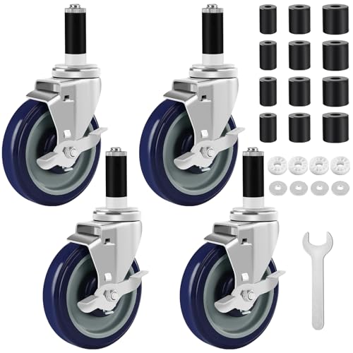 Besitu 5 Inches Prep Table Wheels Set of 4, Expanding Stem Casters Fit for 7/8", 1", 1-1/2" and 1-5/8" Tube Leg for Stainless Steel Table, Cart, Furniture Legs, Commercial Kitchen Appliances