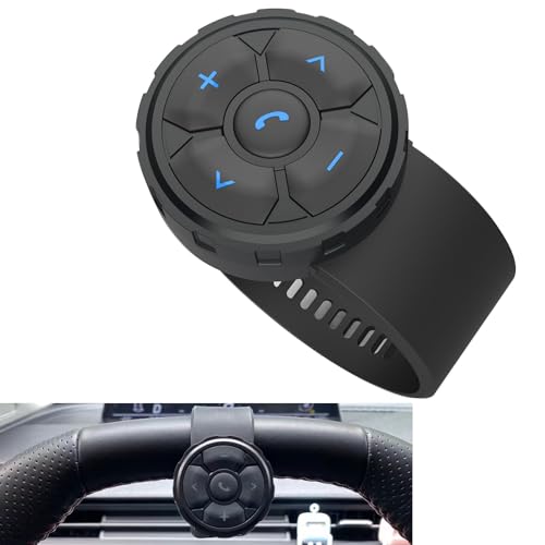 Bluetooth Media Button Remote Control IPX6 Waterproof Strap Type Wireless Controller for Car Bike Motorbike Steering Wheel Siri Call & Camera Compatible for iPhone Samsung Galaxy Any Android Device