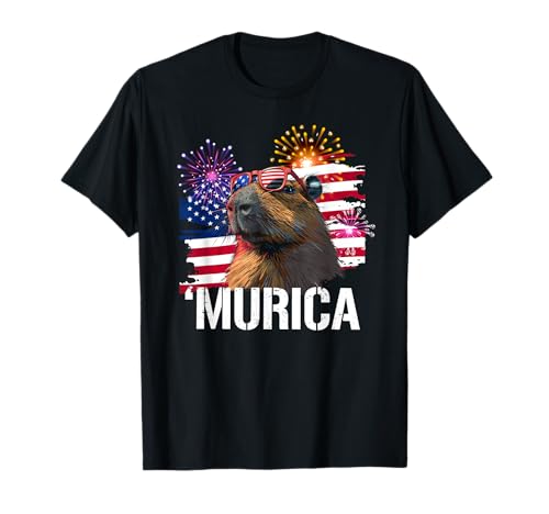 USA Flag 4th Patriotic Merica Murica Meme Lover Capybara T-Shirt