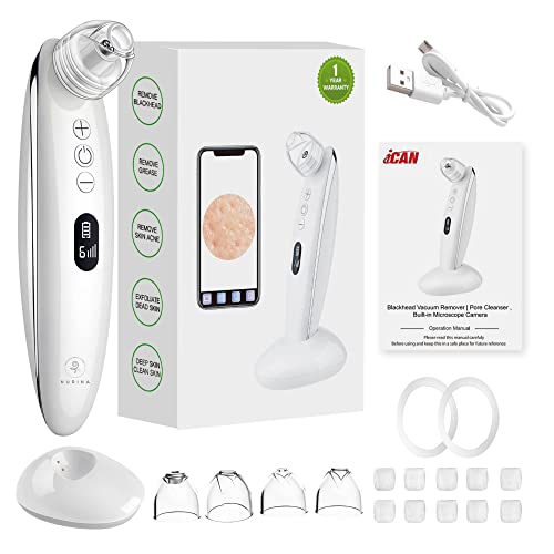 NURINA Blackhead Remover Pore Vacuum with Camera 20MP USB Rechargeable Visible Pore Suction App & WiFi Connected Whitehead Removal Device Acne Extractor 6-Level Pimple Vacuum