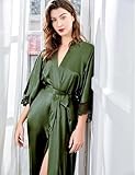 BABEYOND Satin Kimono Robe Silky Long Bridesmaid Wedding Lightweight Bath Robe with Lace Trim