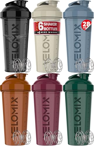 VELOMIX -6 PACK- Shaker Cups for Protein Shakes 28 oz - 6x Wire Whisk | Leak Proof Protein Shaker Bottle for Protein Shakes, Shaker Bottle Pack for Pre & Post Workout, Shaker Cup, Shaker Bottle Cups