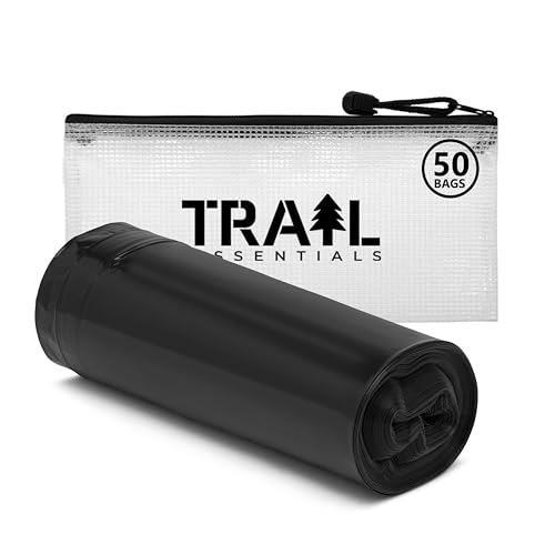 TRAIL ESSENTIALS Toilet Liners; Hygienic, Leak-Proof, Odor Free, Compatible with Camping Commodes and Portable Toilets, Black Opaque Color in Convenient Carry Case