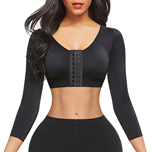 FeelinGirl Arm Compression Sleeve Women Front Closure Bra Long Sleeve Arm Shaper Post Arm Lipo Garment Black XXL