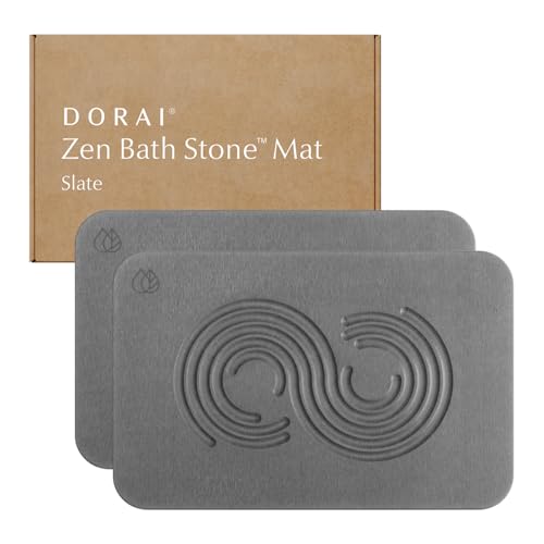 Dorai Home Bath Stone Mat 23.6"x15.4" (2-Pack) – Quick-Dry, Non-Slip Diatomite Stone Bath Mat for Bathroom, Zen Slate