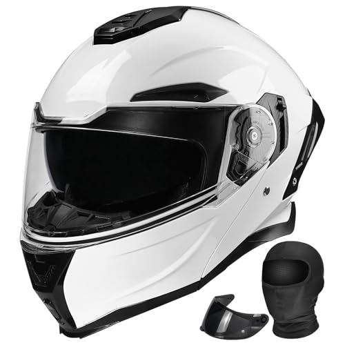 Casco Moto Modular, Doble Visera Solar Antivaho y 190° Visión, Ventilación Multizona, Forro Extraíble Lavable, ABS Resistente DOT Homologado, para Hombres y Mujeres Adultos