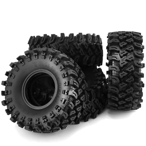 Chanmoo 2.2 RC Crawler Tires 1/10 RC Rubber Slingers Grappler Mud Wheels Tyres For 1:10 Scale Rock Crawler Car Axial SCX10 90047 D90 TF2 Tamiya CC01 Traxxas TRX4 2.2in Beadlock Rims 4PCS