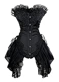 Charmian Women's Sexy Strapless Floral Embroidery Mesh Princess Gothic Vintage Bustier Corset with Lace Skirt Black Small
