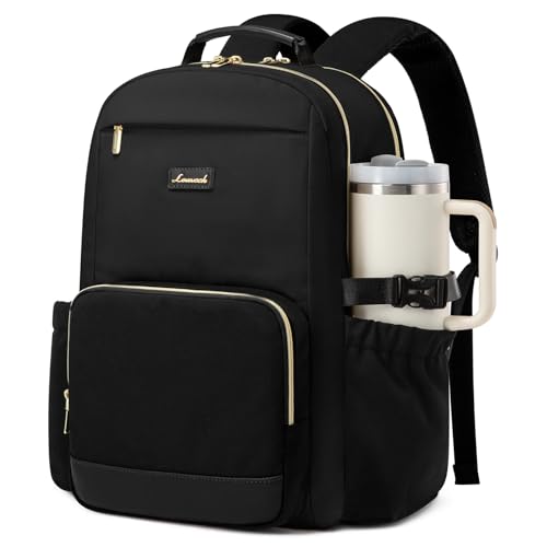 LOVEVOOK Laptop Backpack for Women with Pouch Pocket for Large Capacity Cup,17 Inch Laptop Computer Bag Travel Backpack Purse,Waterproof Work Business Backpack College Teacher Bags,Black