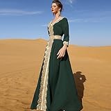 Abaya Dress for Women Moroccan Kaftan Dubai Fancy Long Sleeve Kaftan Dresses Moroccan Traditional Ethnic Shirts Dress Robe Wedding Party Attire Jalabiya Mubarak Eid Ramadan Outfits Dark Green XXL