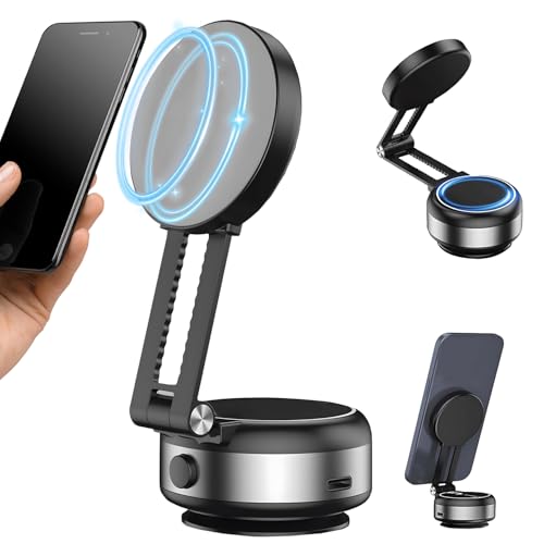 Electric Vacuum Magnetic Suction Phone Holder, Adjustable and Foldable Magnetic Suction Phone Holder Mount for Car, Strong Magnetic Car Phone Holder for All Phones (Adjustable and Telescopic -Sliver)