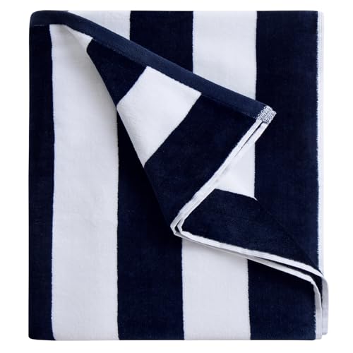 LULUHOME Large Oversized Beach Towel - Big Cotton 36 x 70 Inch Striped Pool Towel, Large Cabana Soft Swimming Towel for Adult Men Women,Navy Blue