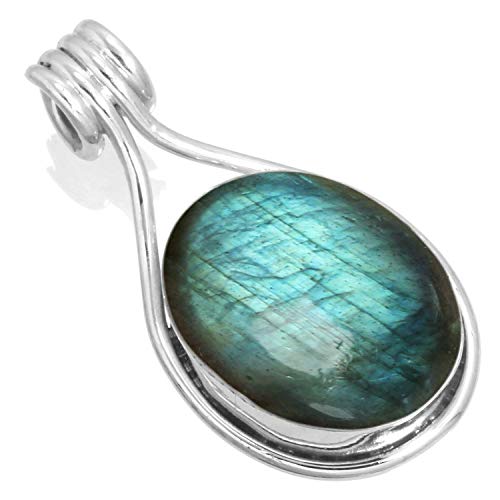 JEWELOPORIUM Genuine Gray Labradorite 925 Silver Pendant for Women Stone Handmade Silver Pendant Necklace Christmas - Gift Cocktail Jewelry