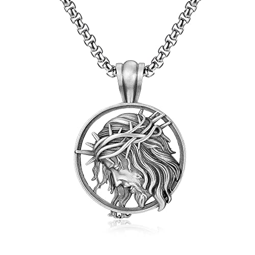 Rihavott Jesus Necklace Titanium Steel Jesus Crown of Thorns Pendant Christian Jewelry Gifts for Women Men