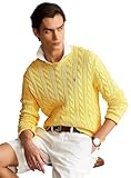 POLO RALPH LAUREN Men's Iconic Cable Knit Cotton Pullover Sweater (RalphYellow - L)