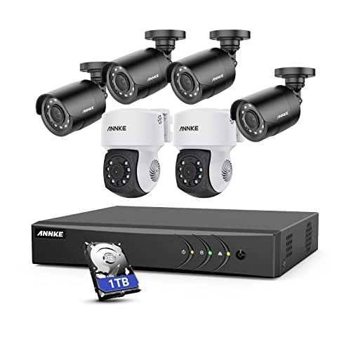 ANNKE 5MP Lite H.265+ 8CH DVR and 4X TVI 2MP Cam & 2X 1080p AHD Outdoor CCTV PT Camera with with 350°pan and 90°tilt, AI Human/Vehicle Detection, 100 ft Night Vision, Remote Access, 1TB Hard Drive