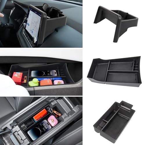 Neepiar 3PCS Center Console Organizer Compatible with 2021-2025 Nissan Rogue S/SV/Rock Creek Dashboard Tray Armrest Storage Box Lower Center Console Tray Interior Accessories(Only Fit 8-Inch Screen)