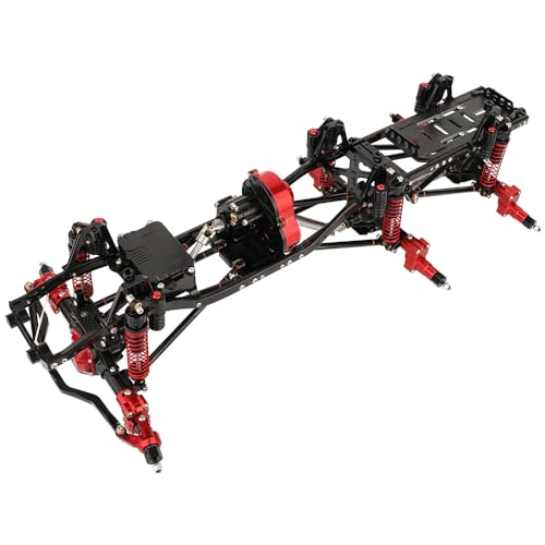 RZXYLRC 450mm Wheelbase 6x6 Chassis Frame Set with Transmission Front Middle Rear Complete Axle for 1/10 RC Crawler Car Axial SCX10 Metal DIY Upgrade (red -Black-Portal Frame)