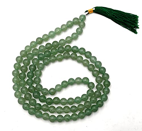 Green Aventurine Buddhist Prayer Beads Japa Mala with 108 Meditation Beads (Without Knots)