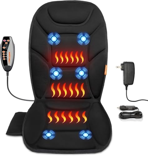 CARSHION Massage Seat Cushion with Full Back Thighs Heat Back Massager with 3 Heating Pads 6 Vibrating Motors, Massage Chair Pad Seat Warmer for Home Office, Heated Seat Cover Gift for Father Mother