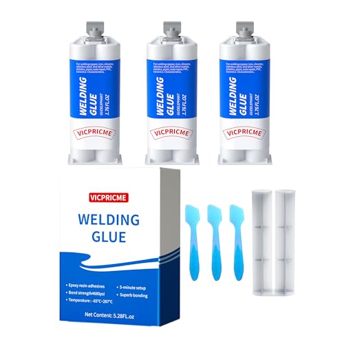 VICPRICME 1.76 oz Metal Epoxy Glue, 2 Part Heavy Duty Cold Welding Glue for Metal to Metal, Metal to Plastic, Metal to Ceramic, Best Glue Auto Repair Putty, Marine Filler (3 pcs)