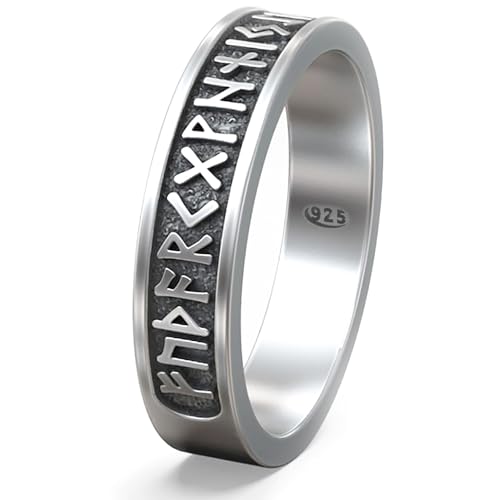 Viking Rune Ring Sterling Silver 925 - Celtic Viking Wedding Bands - Pinky Thumb Rings - Elder Futhark Magic Norse Runes Symbols - Nordic Pagan Jewelry Gifts for Men Women (8)