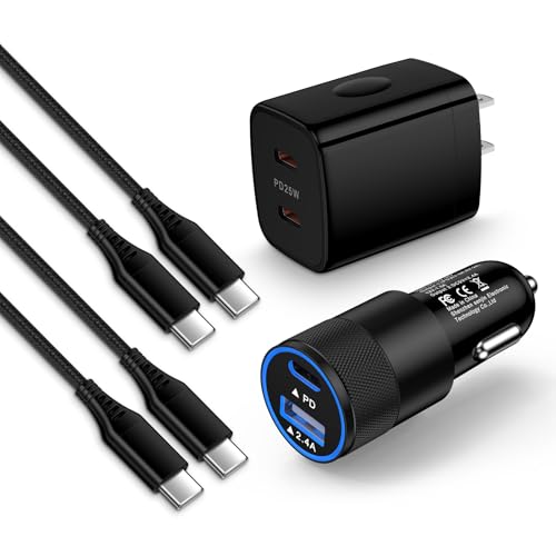 for Samsung Charger Super Fast Charging for Galaxy A36 A16 5G A56 A26 S25 Ultra S25 Plus A35 S24 FE A15 A25, 25W Dual USBC Samsung Phone Wall Charging Block 32W Car Charger USB C to C Cable 3+6FT