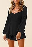 Fixmatti Women Shorts Jumpsuit Lantern Long Sleeve off Shoulder Chiffon Romper Ruffle Playsuit Black M