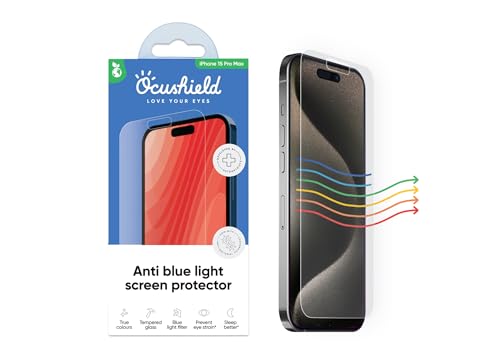 Ocushield Anti Blue Light Tempered Glass Screen Protector for iPhone 15 Pro Max (6.7") - Protect Your Eyes, Reduce Migraines & Improve Sleep