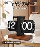 Retro Flip Clock - Flip Clock Vintage Desk Clock Digital Automatic Turning, Battery Operated Mechanical Desk Clock, Black - Ideal for Home, Office, Room Decor（Battery not Included